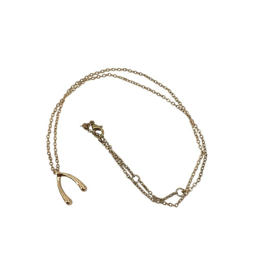 Wishbone Charm Gold Necklace 16-18" Adjustable 2695 EUC Delicate Lucky
